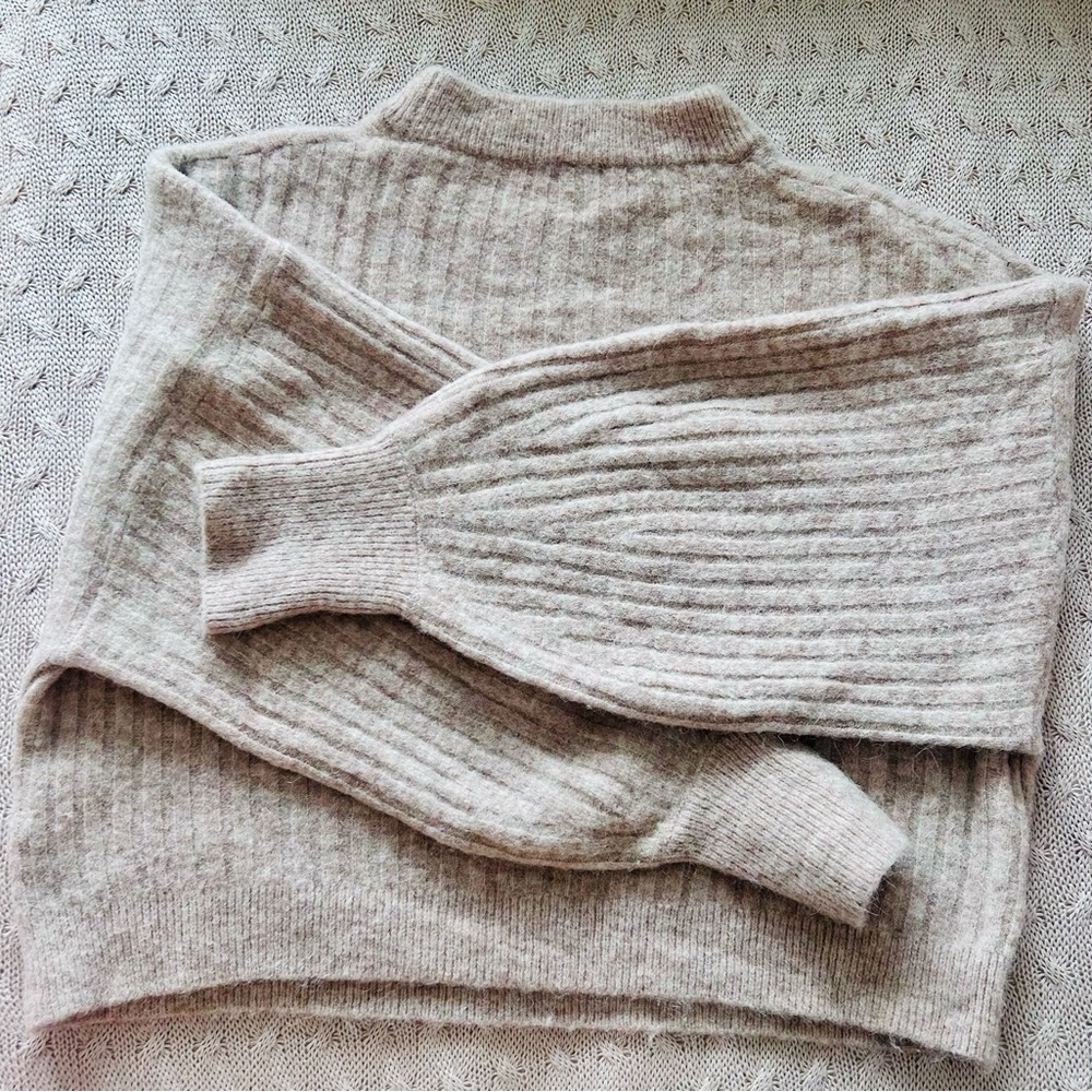 Beige Ribbed Knit Sweater - Picture 2 of 6